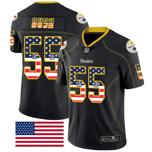 Men Pittsburgh Steelers Football #55 Limited Black Devin Bush Rush USA Flag Nike NFL Jersey